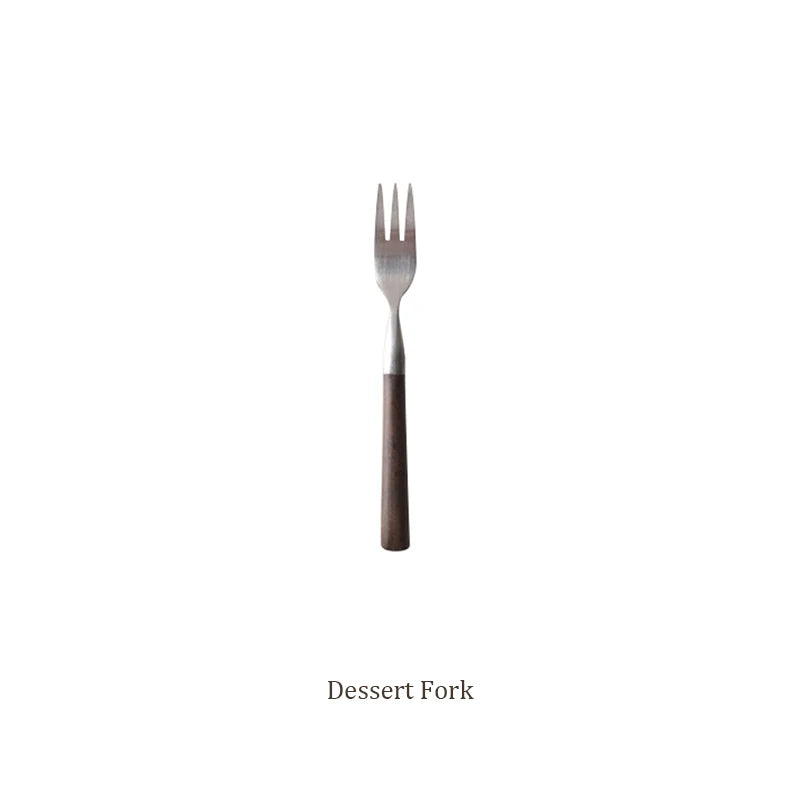 Retro Wooden Handle Dinner Knife Fork and Spoon Set