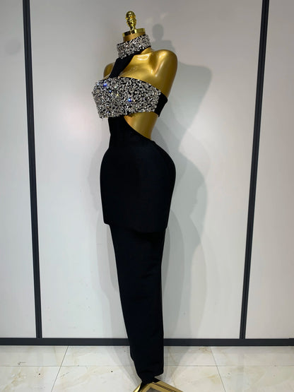 Backless Sparkly Crystal Diamonds Bodycon Bandage Dress