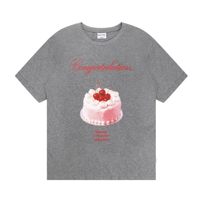 Cherry Cream Cake Print Casual short-sleeved T-shirt