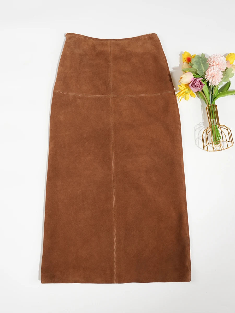 Sheepskin Suede Leather Skirt