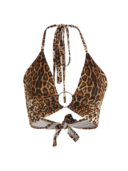 Leopard Print Halter Crop Top