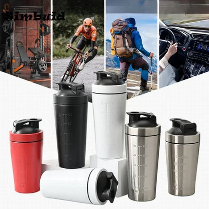 Stainless Steel Protein Powder Shaker Bottle with Steel Ball and Scale