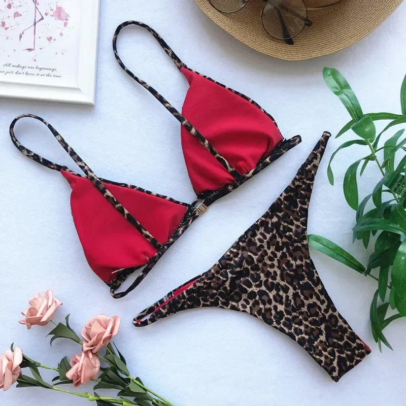 Bikini push-up con vendaje y estampado de leopardo