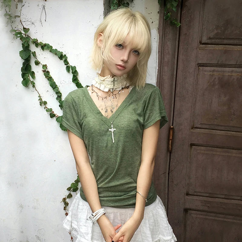 Camiseta de punto con cuello en V