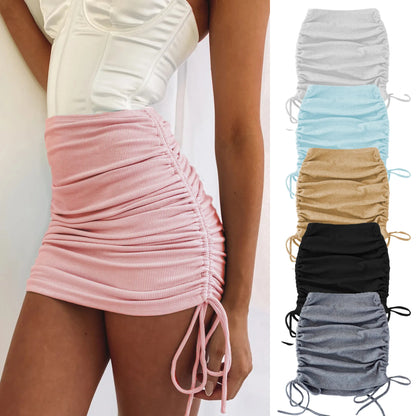 Faldas de Verano para Mujer con Cordones 2022 Hilo de Punto Lateral con Cordón Elástico Corrugado Sexy Cadera Ajustable Casual WSL4321