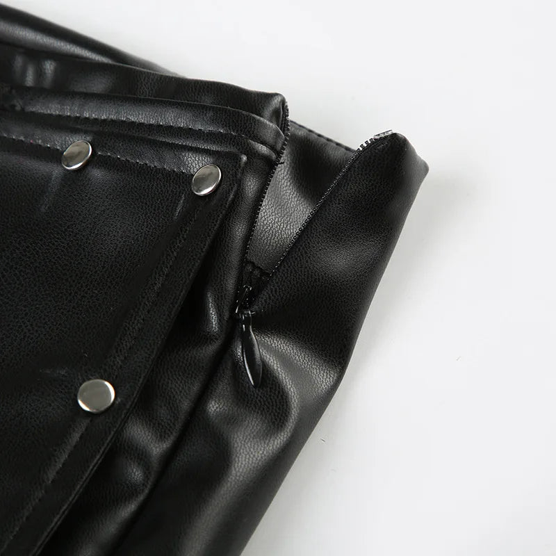 Rivet Buckle Belt Low Waist Leather Shorts