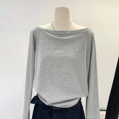 One Shoulder Cotton Long Sleeve Shirt