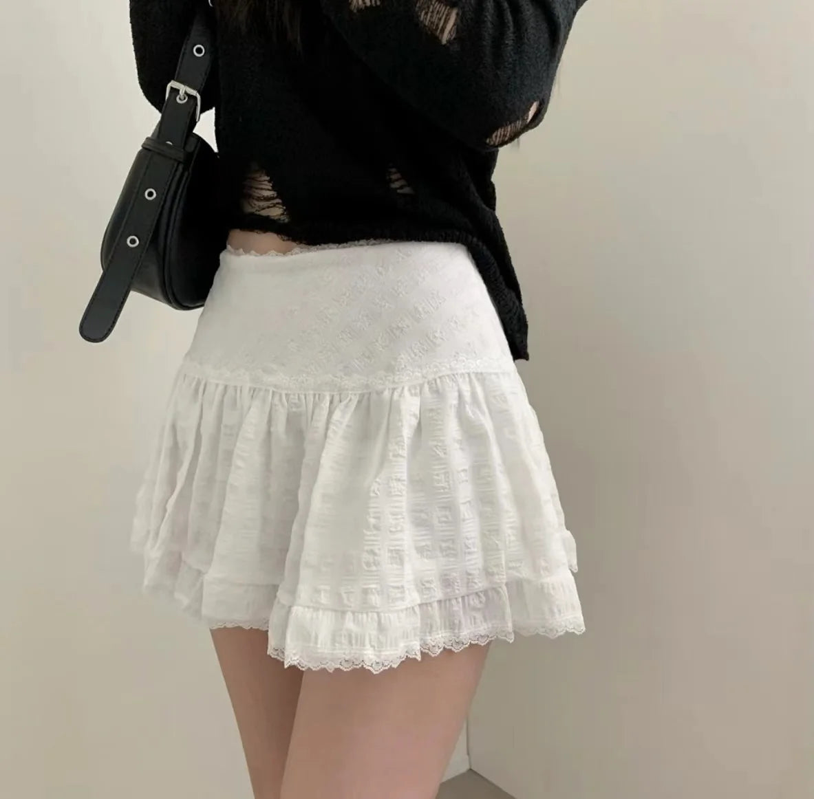 Tiered Ruffled Lace Trim Skirt