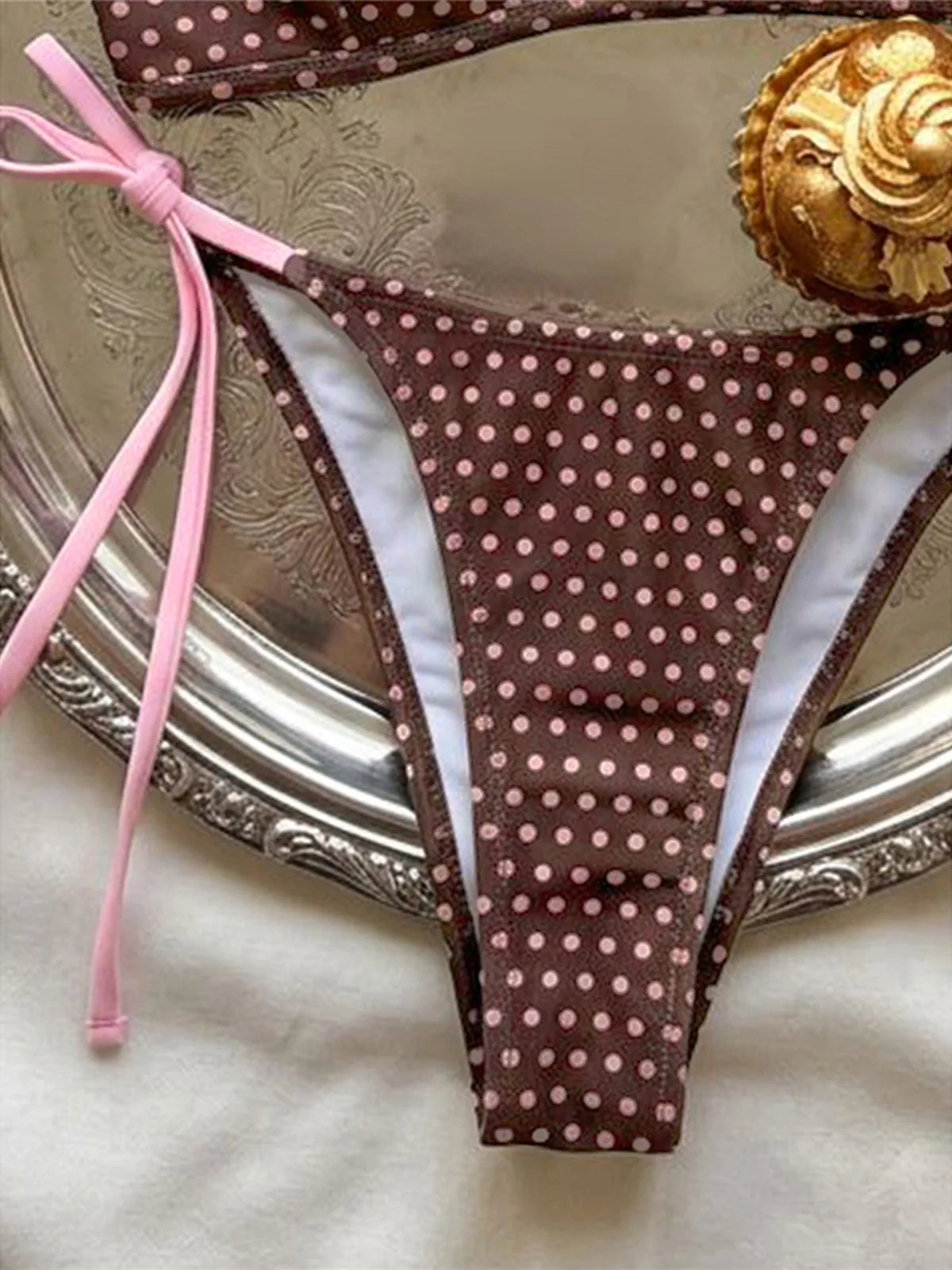 Polka Dot Splicing Halter Bikini