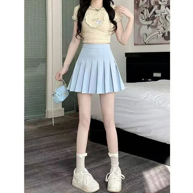 Chica 2026 Verano Nueva Moda En Vestido Conjunto A juego Dama Coreana Elegante Camisa de Manga Corta + Falda Plisada Corta Traje de Dos Piezas