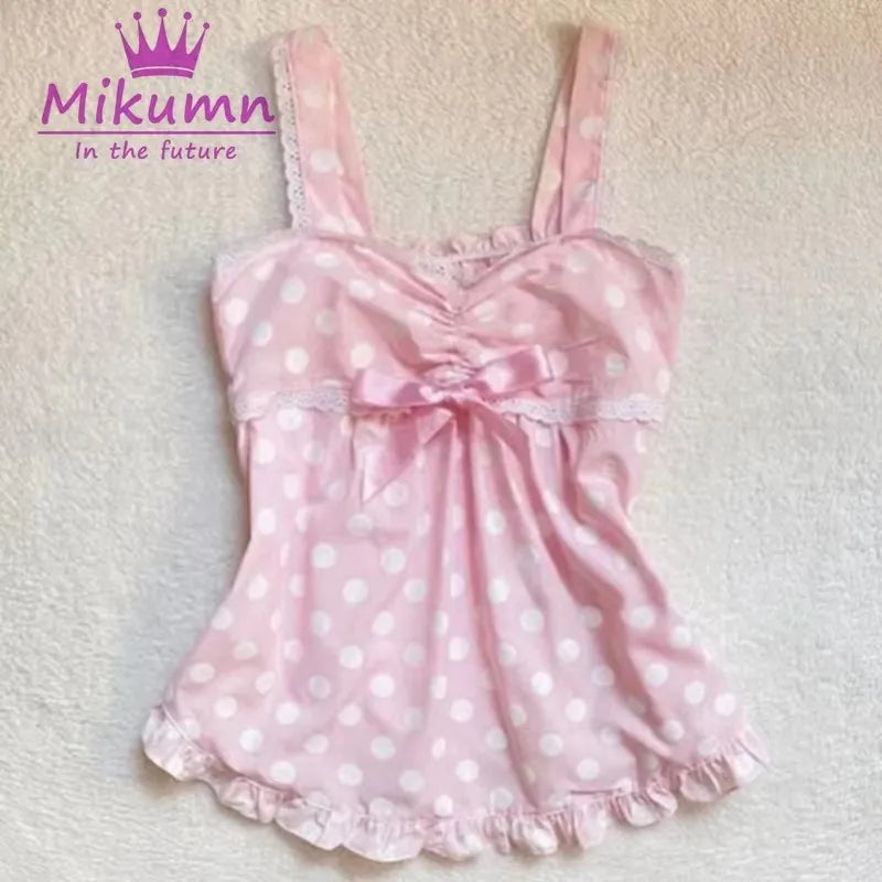 Top corto de lunares rosa, dulce y lindo