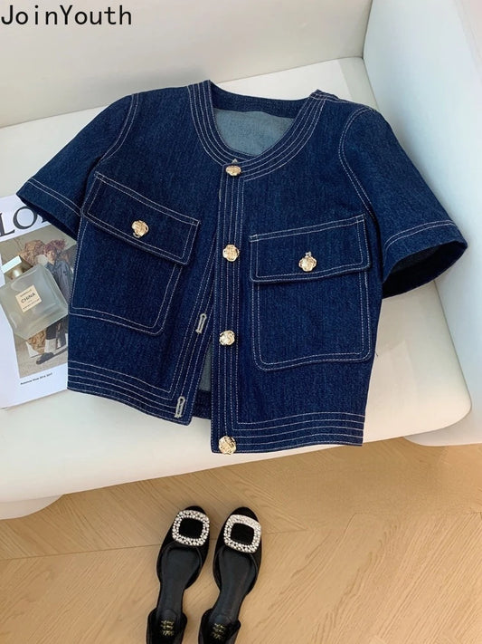 Chaquetas Vaqueras de Streetwear para Mujer, Manga Corta, Chaqueta Vaquera de Verano, Ropa de Abrigo 2025, Ropa de Mujer, Abrigo Vintage de Moda, Blusas Cortas