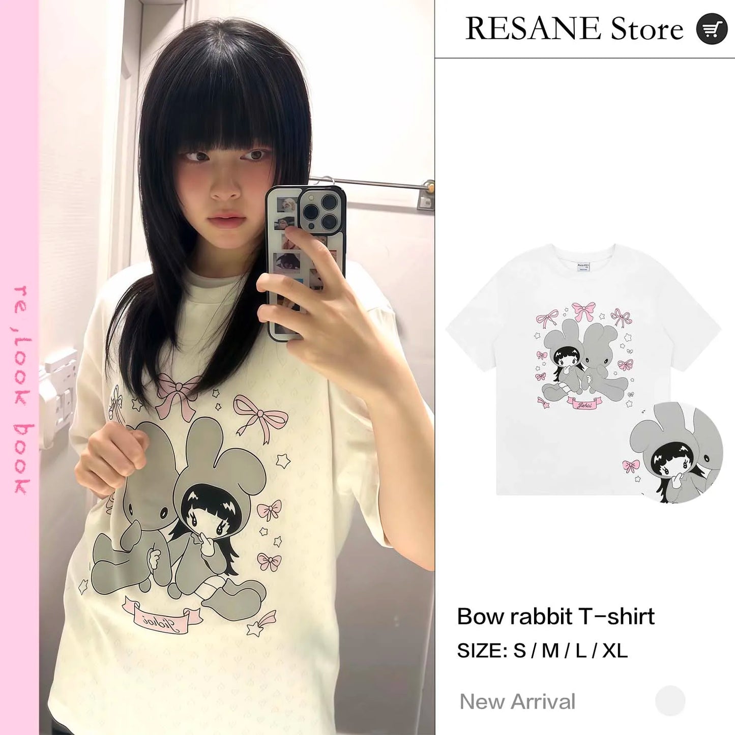 bunny girl print O Neck Top