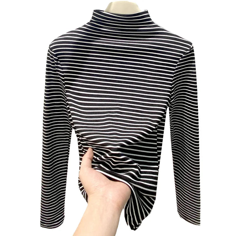 Stripe Long Sleeve Turtleneck Shirt