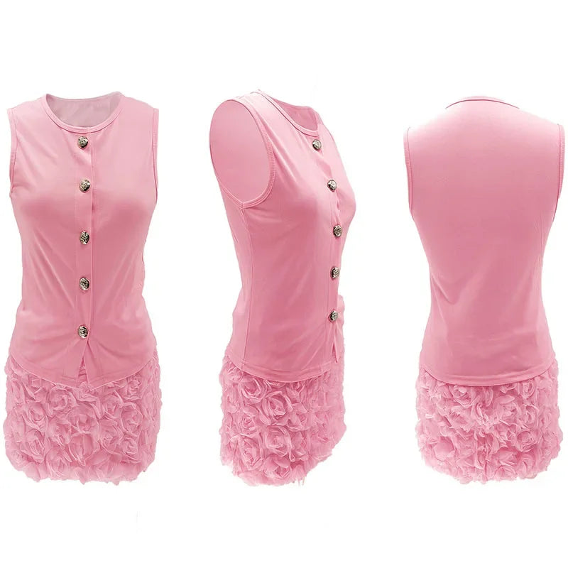 Conjunto de top sin mangas abotonado y minifalda floral