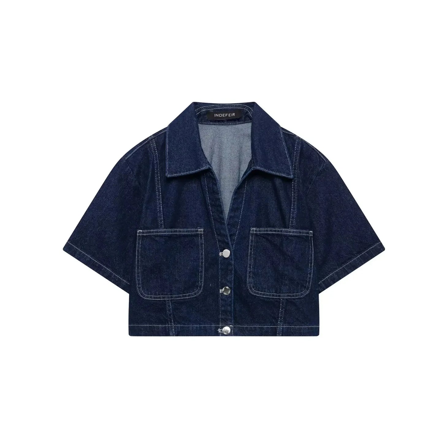 Conjunto de camisa corta de denim + minifalda