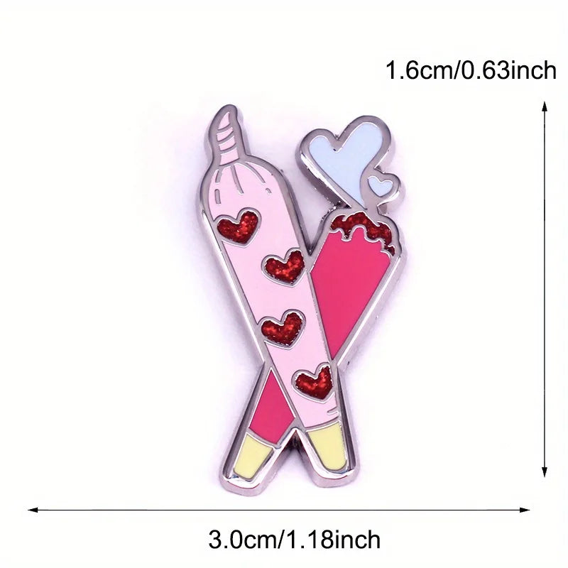 Flash Heart Badge Brooch Smoke Enamel Supporting Fan Pin