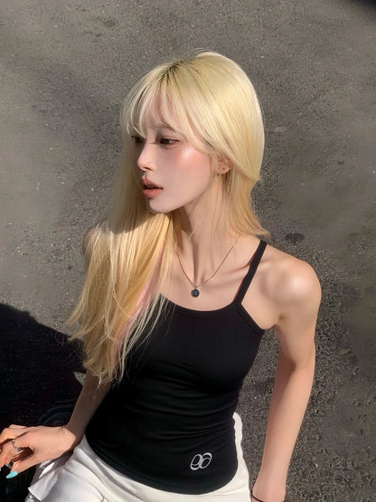 Letter embroidery Long Tank Top