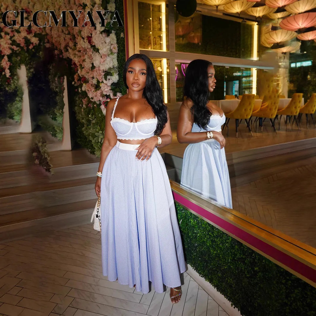 Conjunto de vestido a rayas con retales