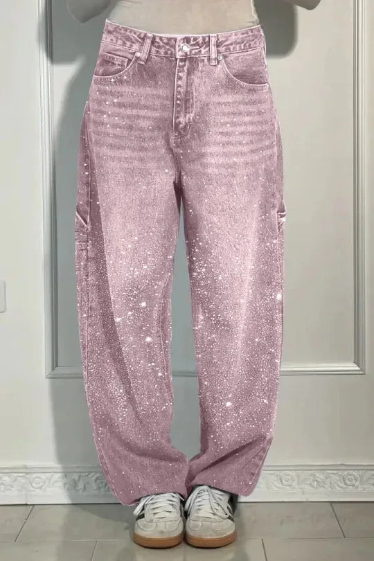 Star Embroidered Rhinestone Jeans