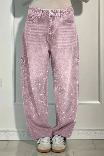 Star Embroidered Rhinestone Jeans