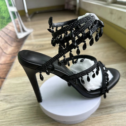 Crystal Pendant Twine Sandals