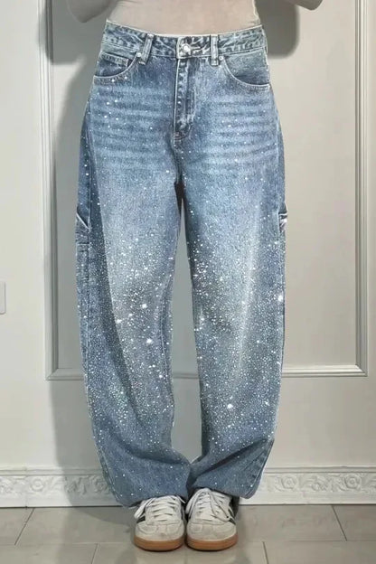 Star Embroidered Rhinestone Jeans