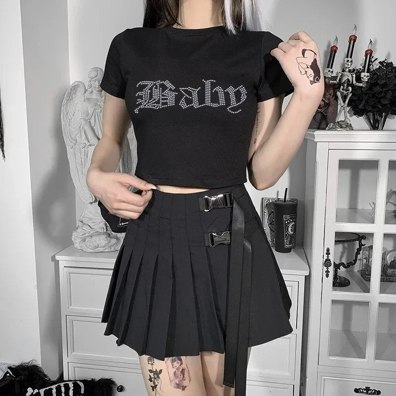 Rhinestone Letter "Baby" Print Crop Top