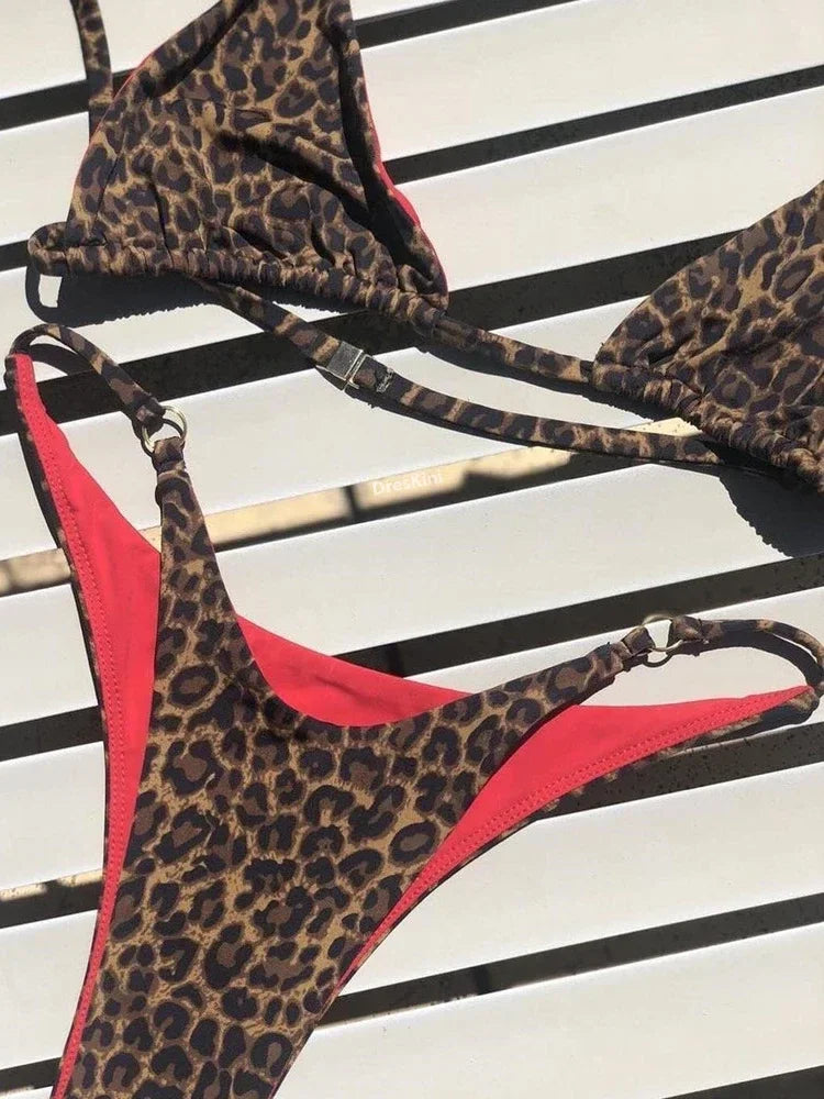 Bikini push-up con vendaje y estampado de leopardo