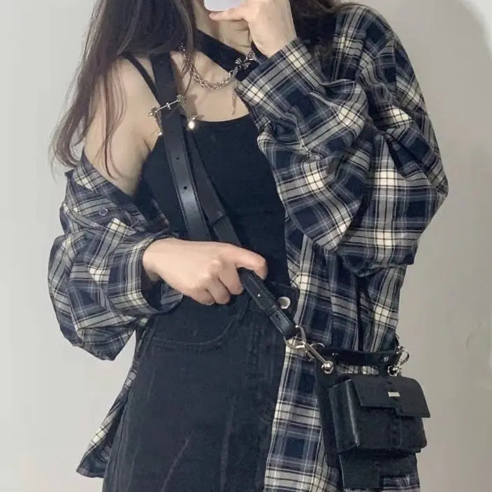 Plaid Shirt + Irregular Dress Set