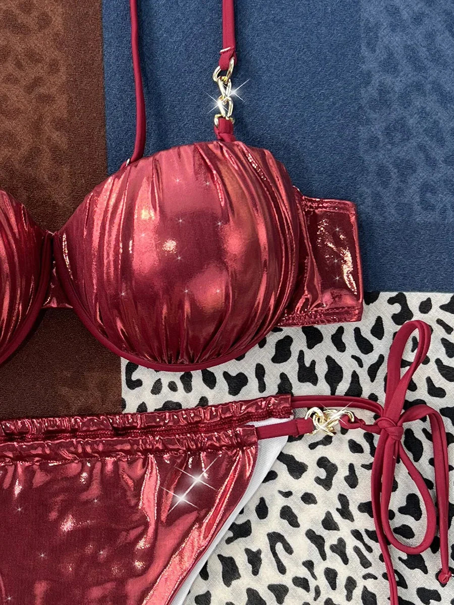 PU Leather Underwired Bra Bikini