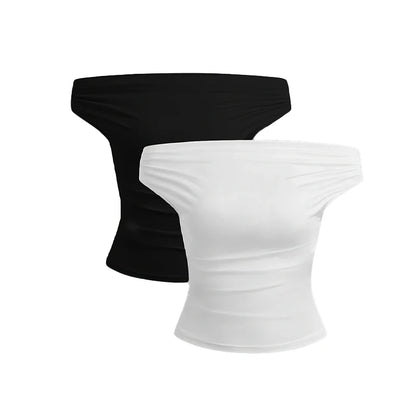 2 Piece Set Pleated Asymmetric Crop Top