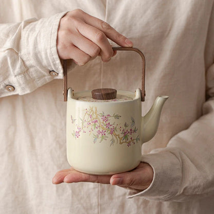 Beige Ru Kiln Wisteria Flower Teapot