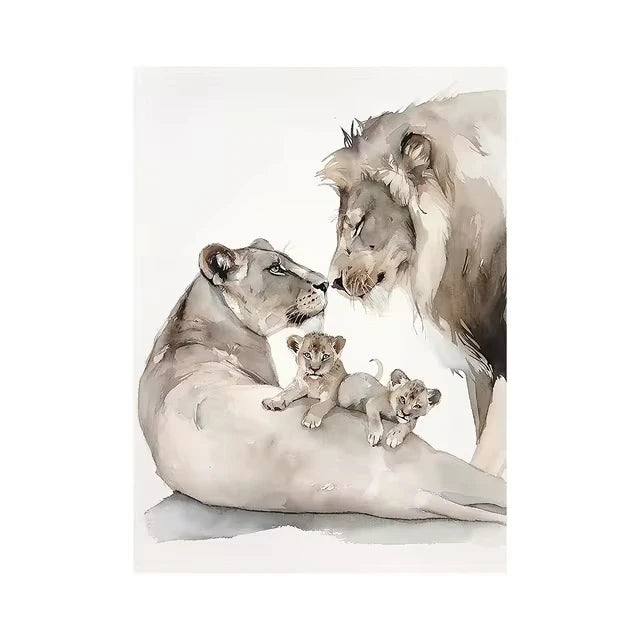 Lion Family Canvas Painting Print
