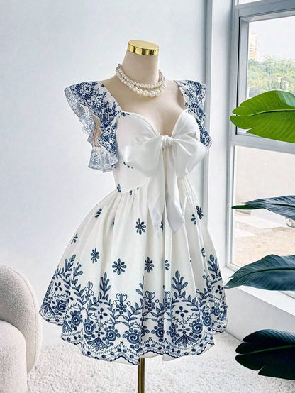 Ethnic Print Gathering Dress