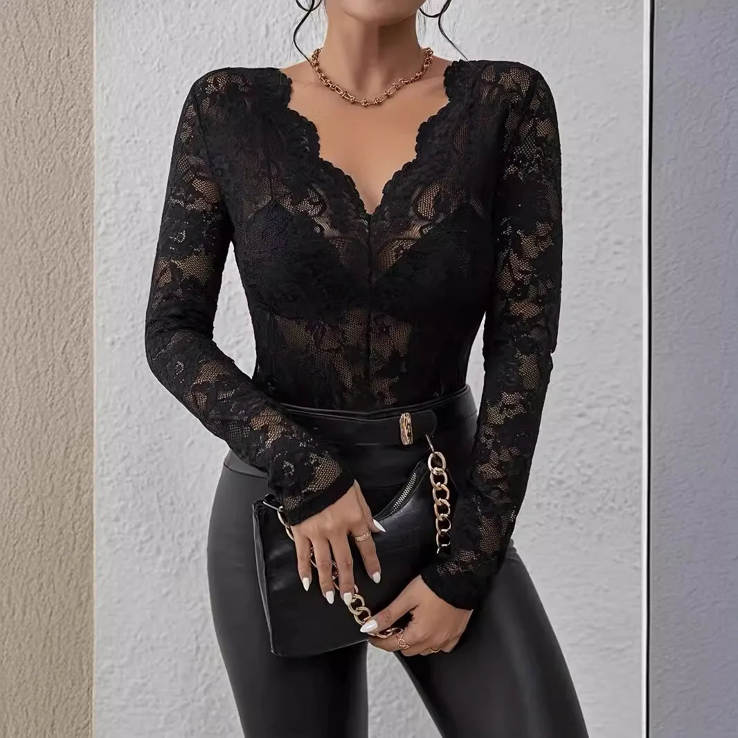 Long Sleeve Sheer Mesh Blouse