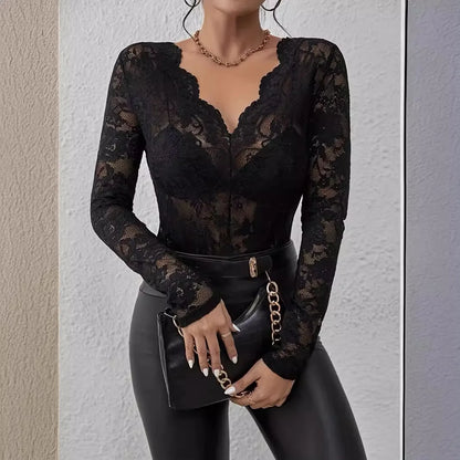 Long Sleeve Sheer Mesh Blouse