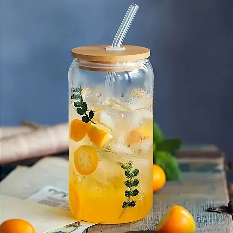 Can-Shaped Glass Cup with Lid & Straw