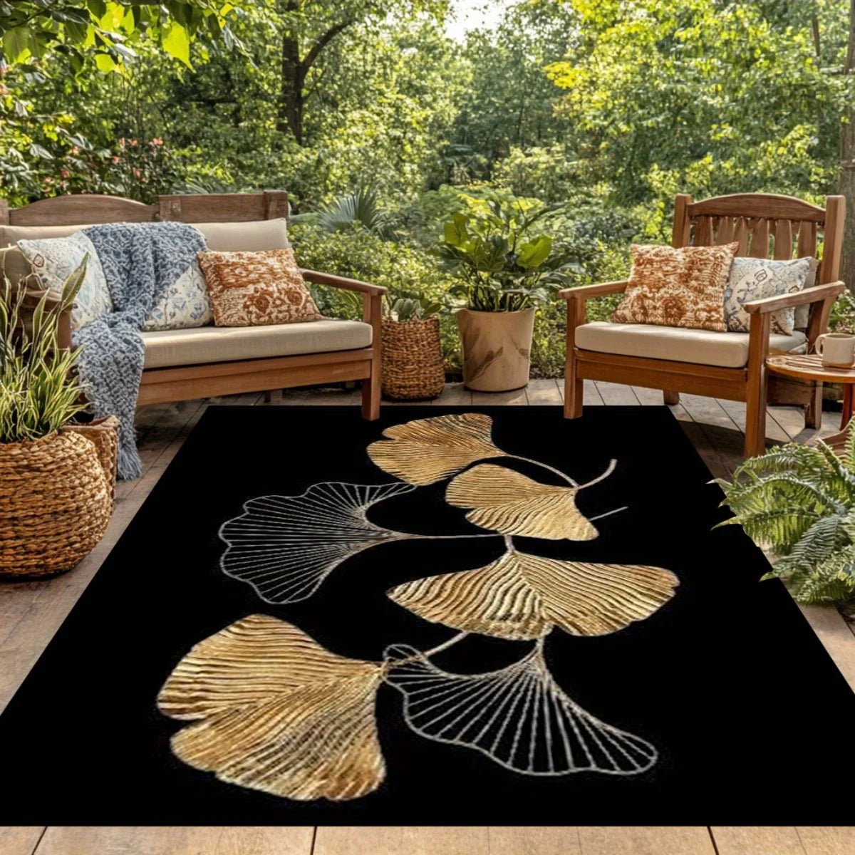 Alfombra de Franela Estampada con Hojas de Ginkgo