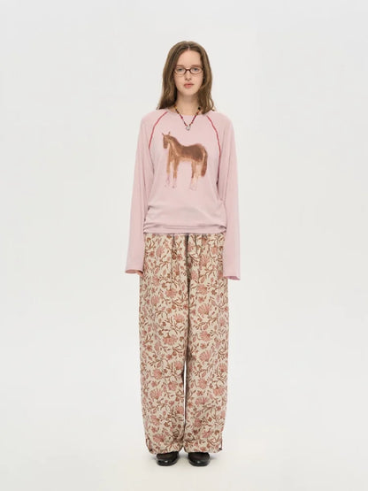 Horse Print Pink Long Sleeve Top