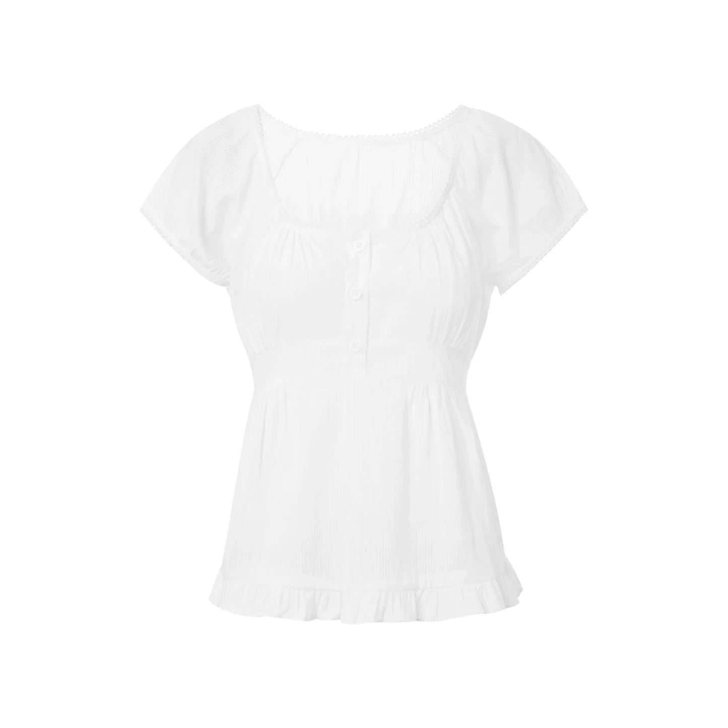 Puff Short Sleeve Square Neck Ruffle Shirt