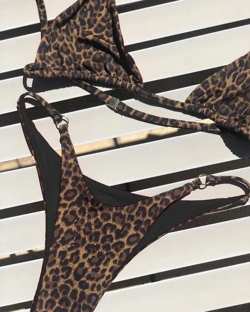 Bikini push-up con vendaje y estampado de leopardo