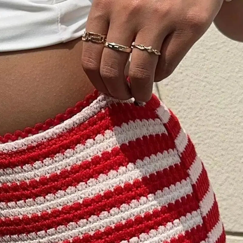 Striped Crochet Knit Low Rise Micro Shorts