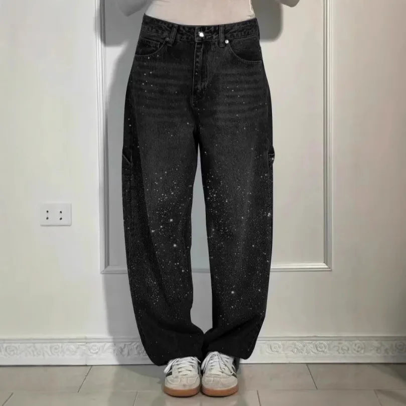 Star Embroidered Rhinestone Jeans