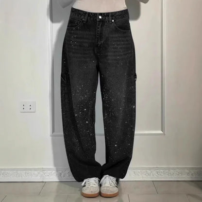 Star Embroidered Rhinestone Jeans