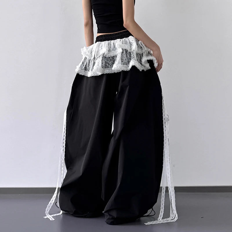 Patchwork Lace Skirt Casual Wide Leg Pants