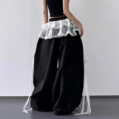 Patchwork Lace Skirt Casual Wide Leg Pants
