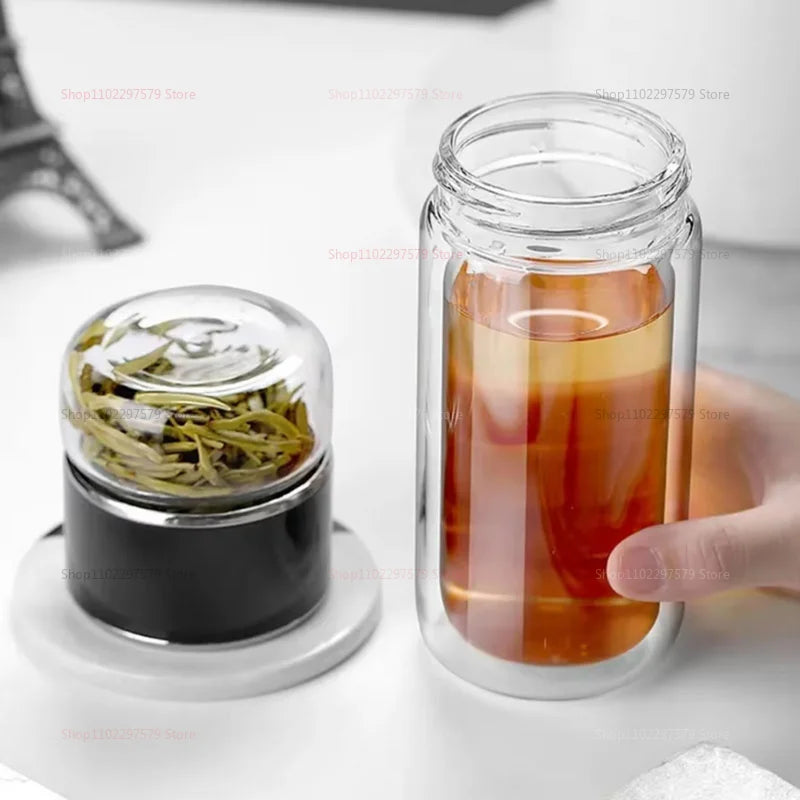 Double-layer glass tea bottle