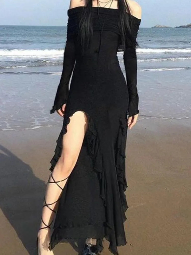 Irregular Split Ruffled Dress