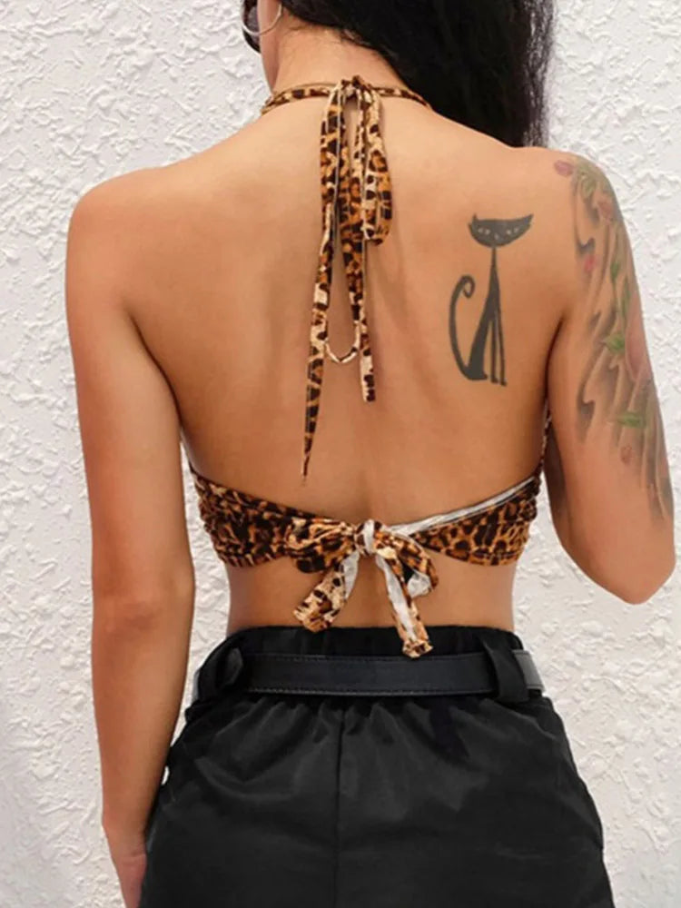 Leopard Print Halter Crop Top
